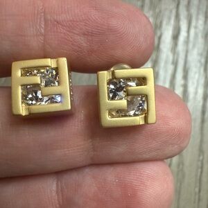 New upcycled Fendi Elegant Gold Earrings with Crystal Accents
